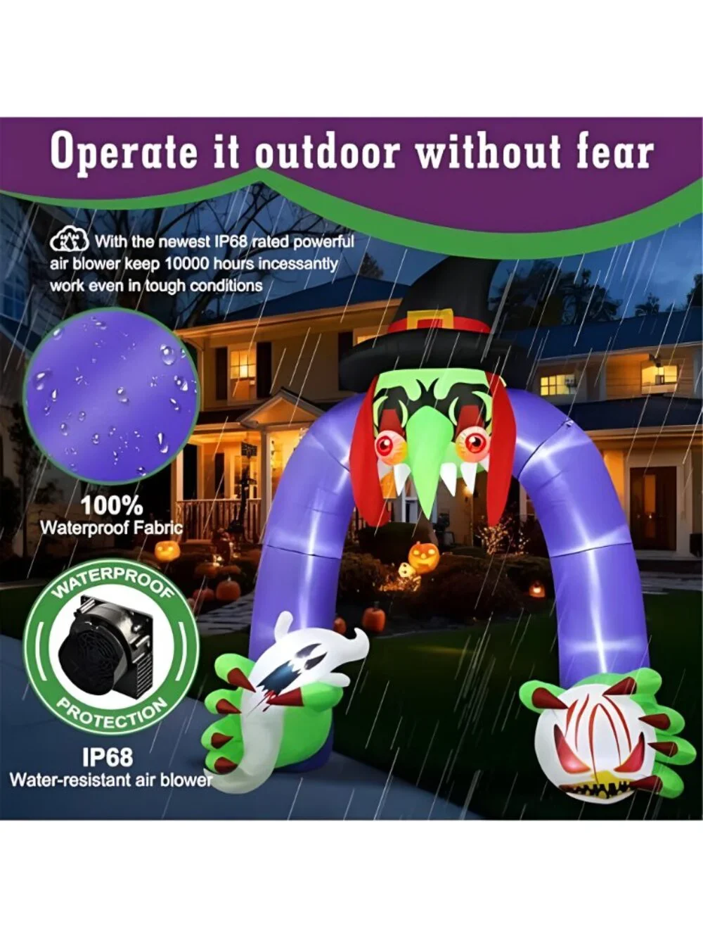 Halloween Inflatables Giant 11Ft Tall Creepy Witch Arch Outdoor Decorations